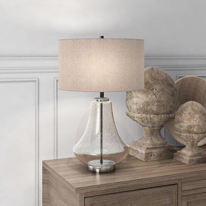Nickel Glass Table Lamp w/ Flax Shade