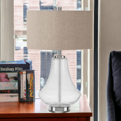 Nickel Glass Table Lamp w/ Flax Shade