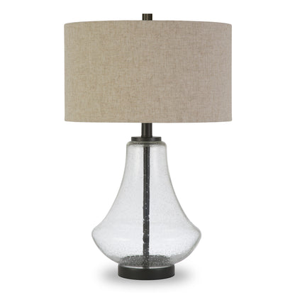 Black Glass Table Lamp w/ Flax Shade