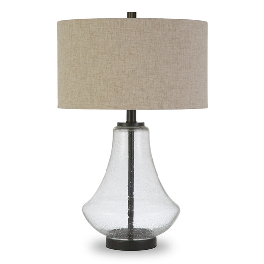 Black Glass Table Lamp w/ Flax Shade