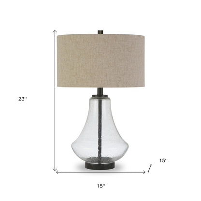 Black Glass Table Lamp w/ Flax Shade