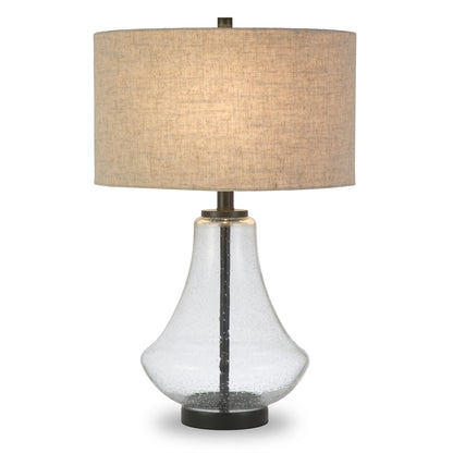 Black Glass Table Lamp w/ Flax Shade