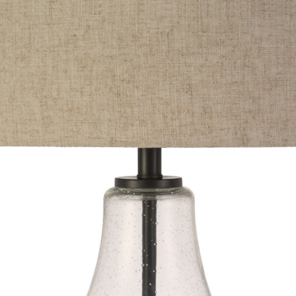 Black Glass Table Lamp w/ Flax Shade