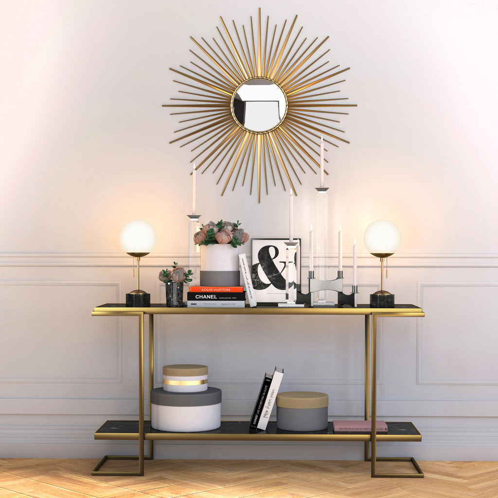 Black & Gold Marble Globe Table Lamp w/ Shade
