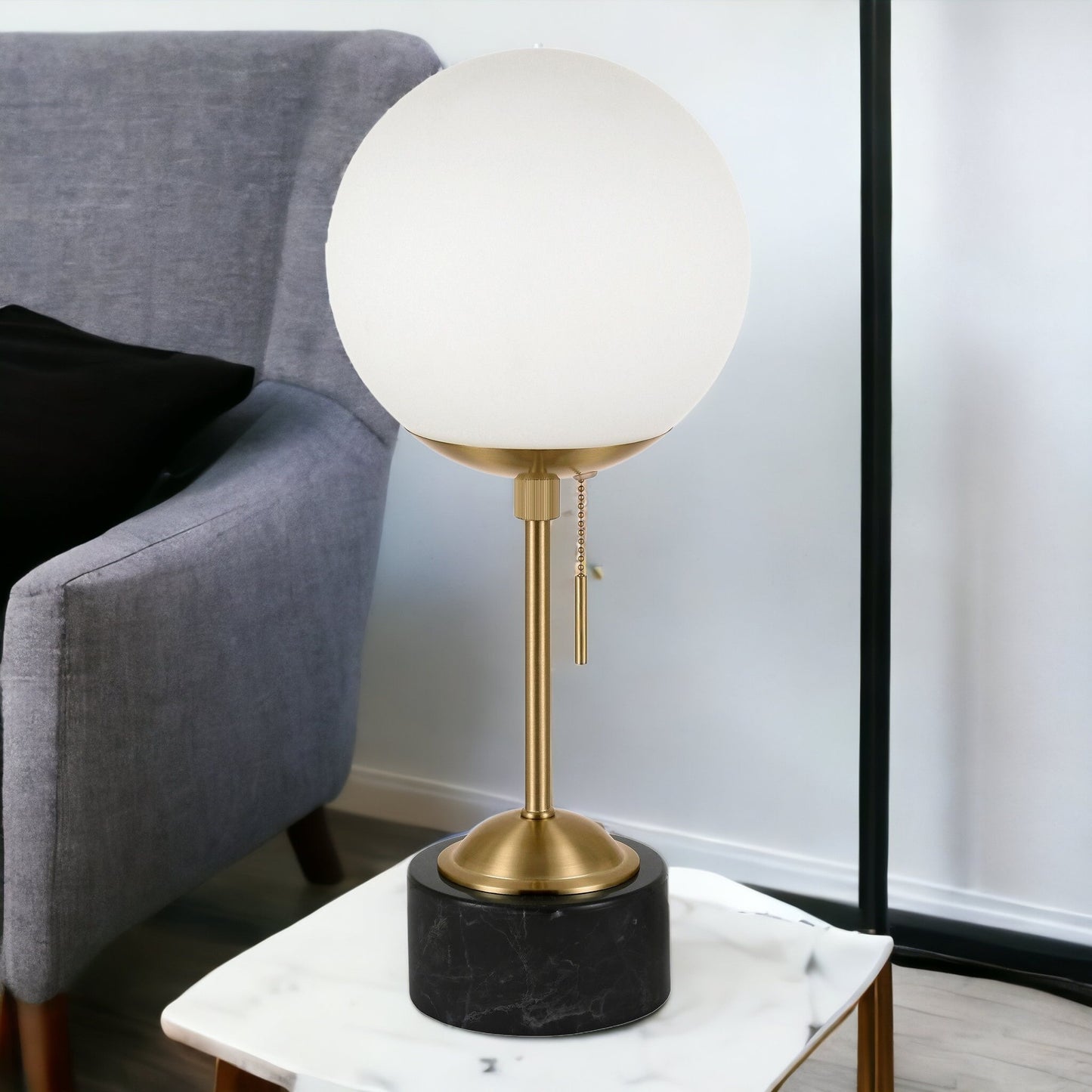 Black & Gold Marble Globe Table Lamp w/ Shade