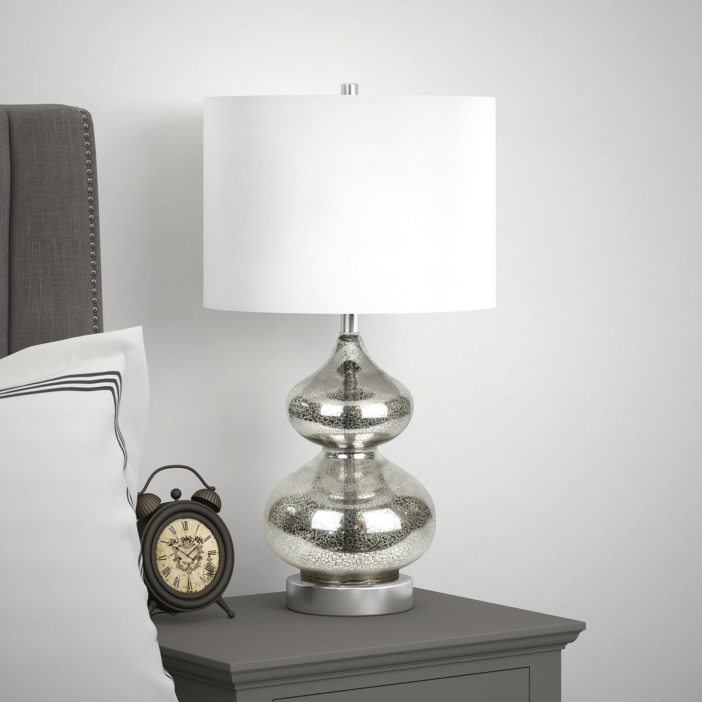 Silver Glass Gourd Table Lamp w/ Shade