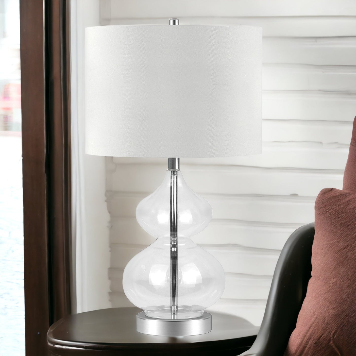 Clear Glass Gourd Table Lamp w/ Shade