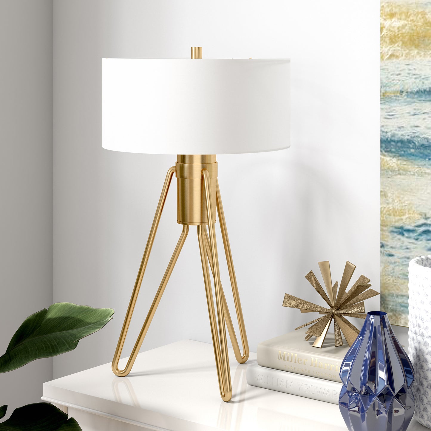 Brass Two Light Tripod Table Lamp w/ Shade