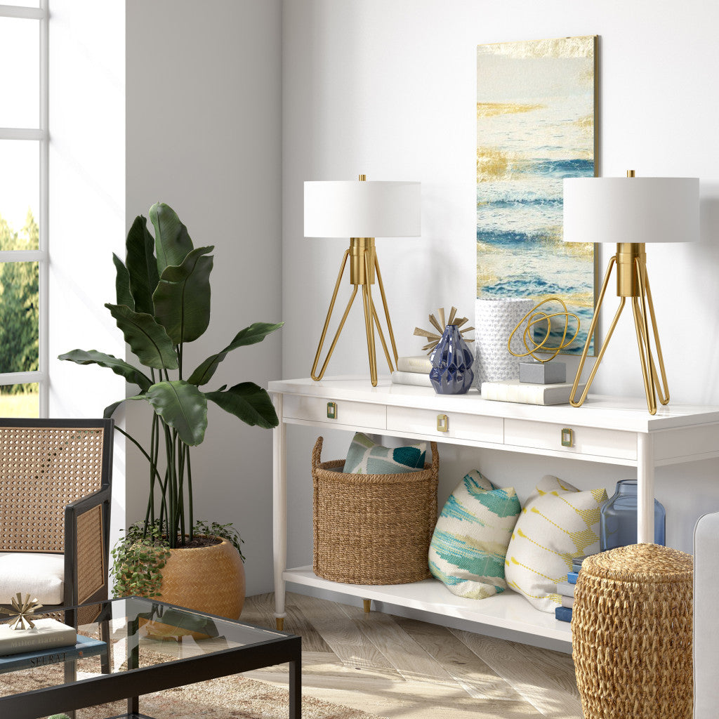 Brass Two Light Tripod Table Lamp w/ Shade
