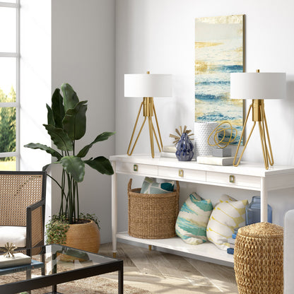 Brass Two Light Tripod Table Lamp w/ Shade