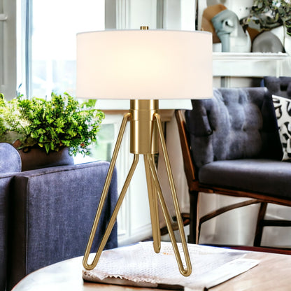 Brass Two Light Tripod Table Lamp w/ Shade