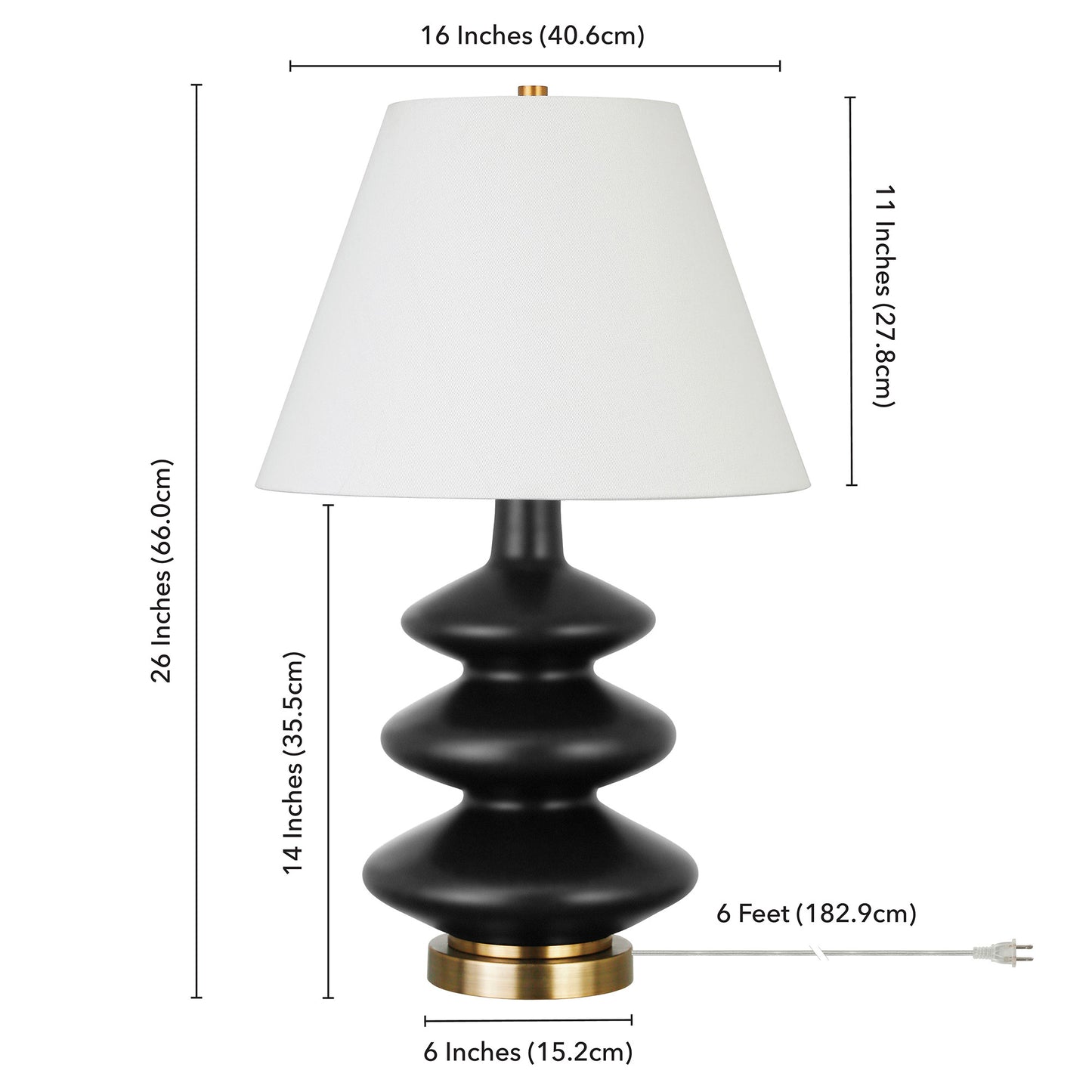 Black & Gold Glass Gourd Table Lamp w/ Shade
