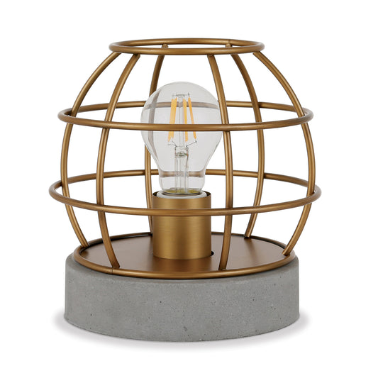 Gray Concrete Lantern Table Lamp w/ Brass Shade