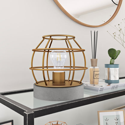 Gray Concrete Lantern Table Lamp w/ Brass Shade