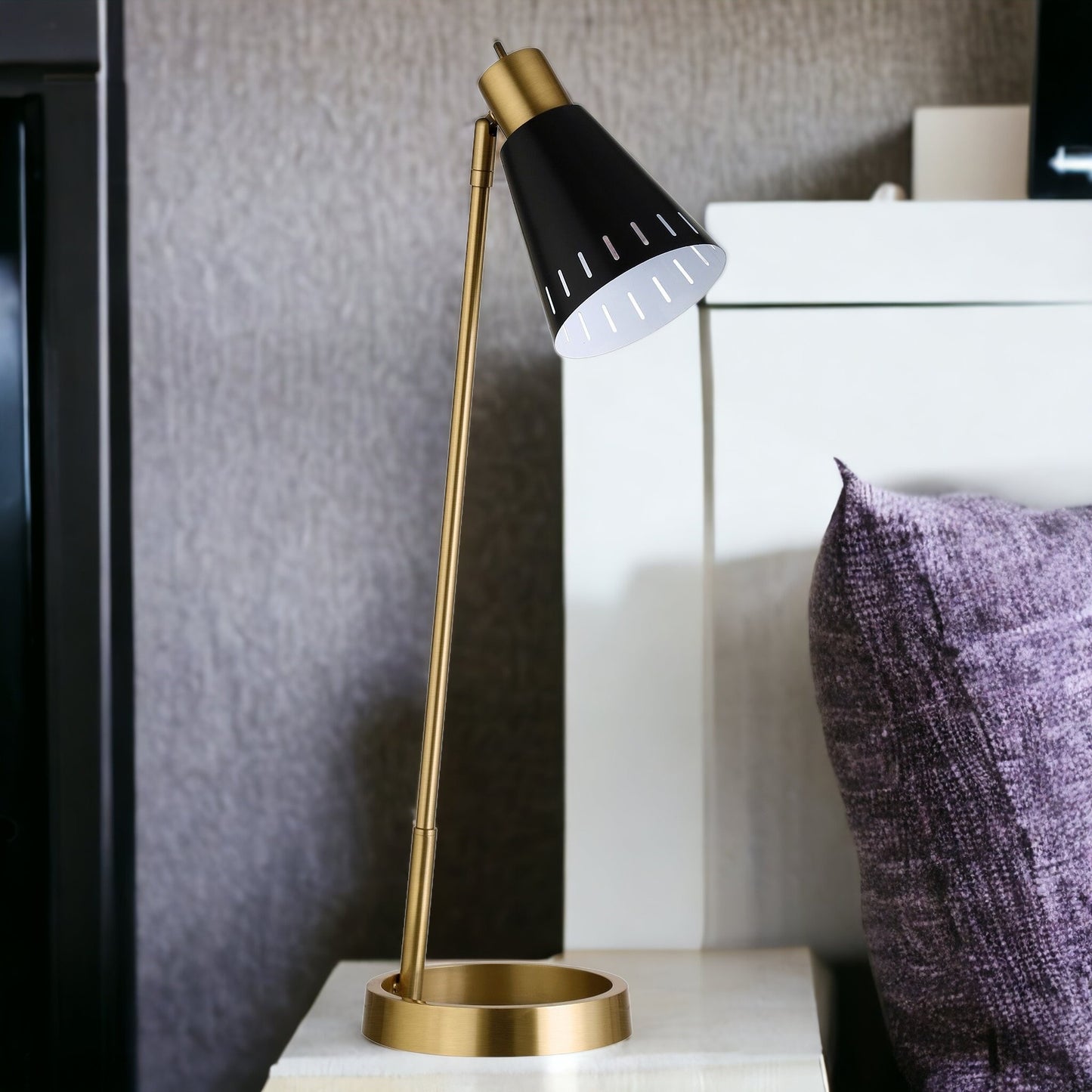 Brass Desk Table Lamp w/ Black Shade