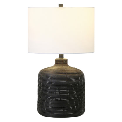 Black Rattan Table Lamp w/ Shade