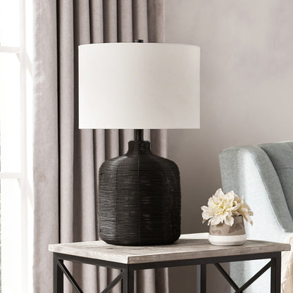 Black Rattan Table Lamp w/ Shade