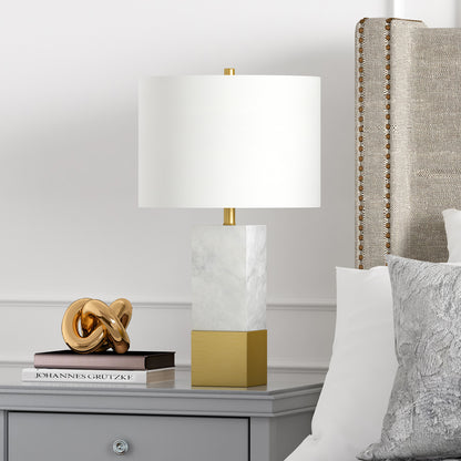 Gold & White Marble Table Lamp w/ Shade