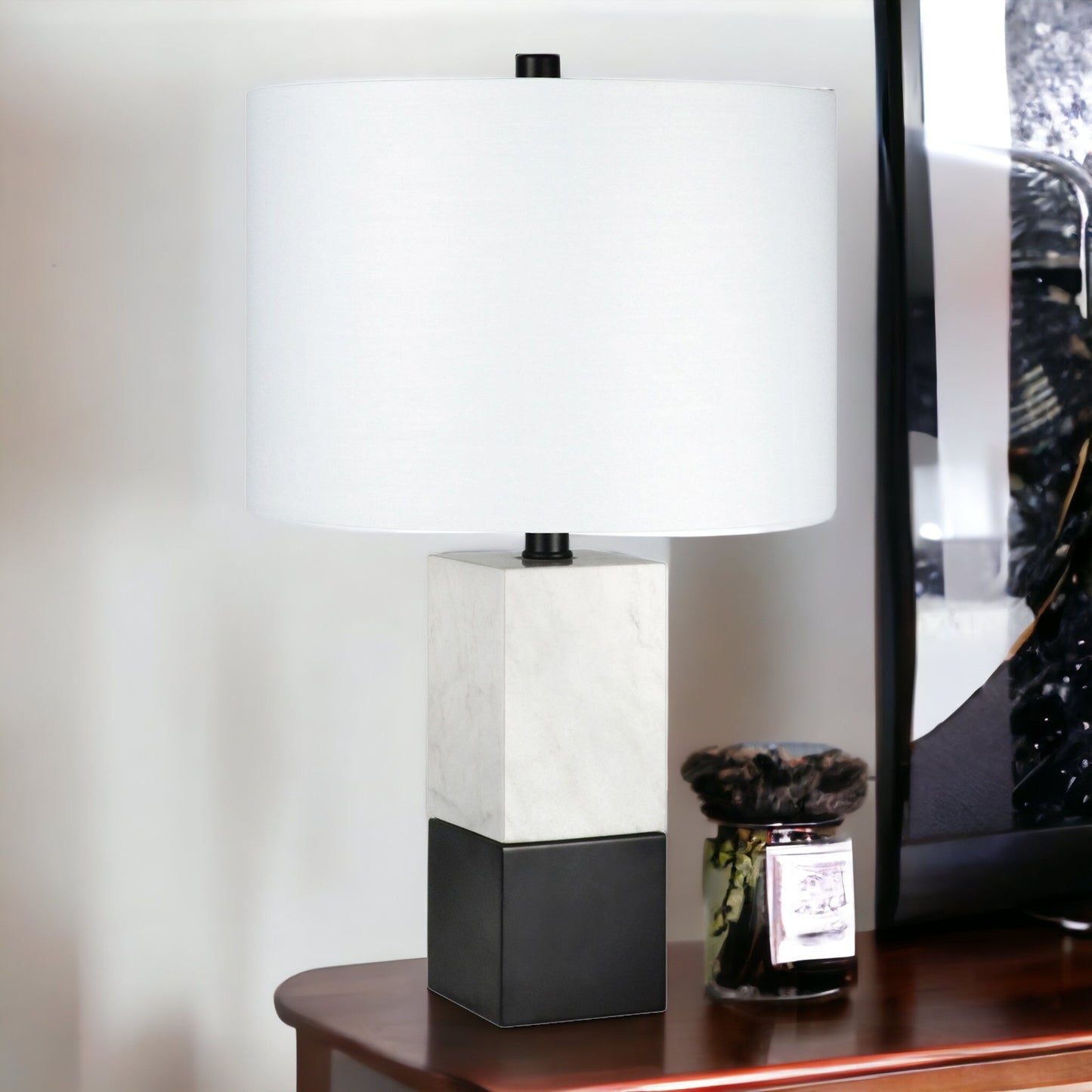 Black & White Marble Table Lamp w/ Shade