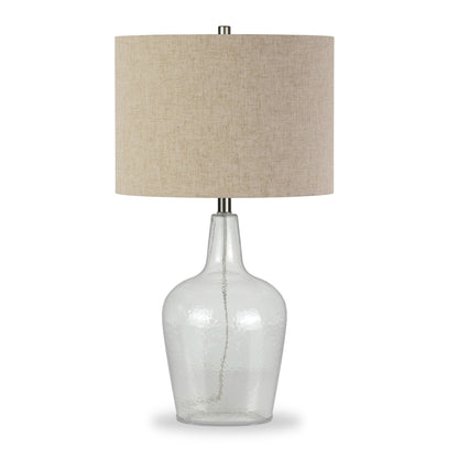 Clear Glass Gourd Table Lamp Coastal w/ Flax Shade