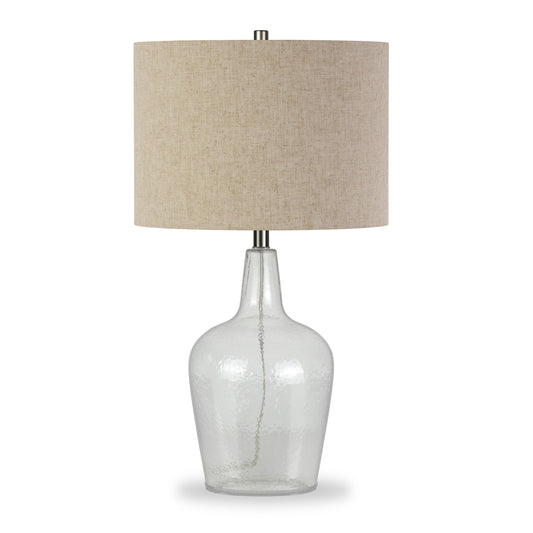 Clear Glass Gourd Table Lamp Coastal w/ Flax Shade