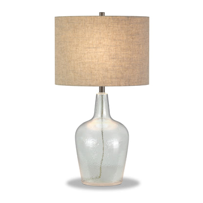 Clear Glass Gourd Table Lamp Coastal w/ Flax Shade