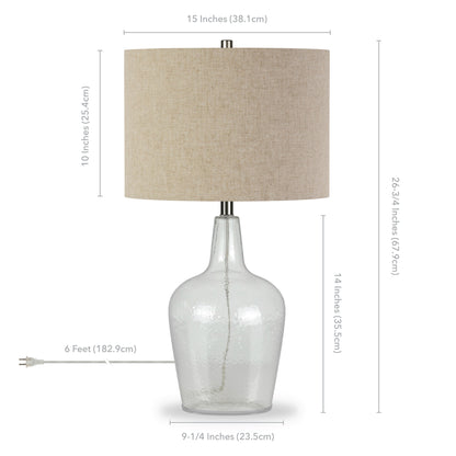Clear Glass Gourd Table Lamp Coastal w/ Flax Shade