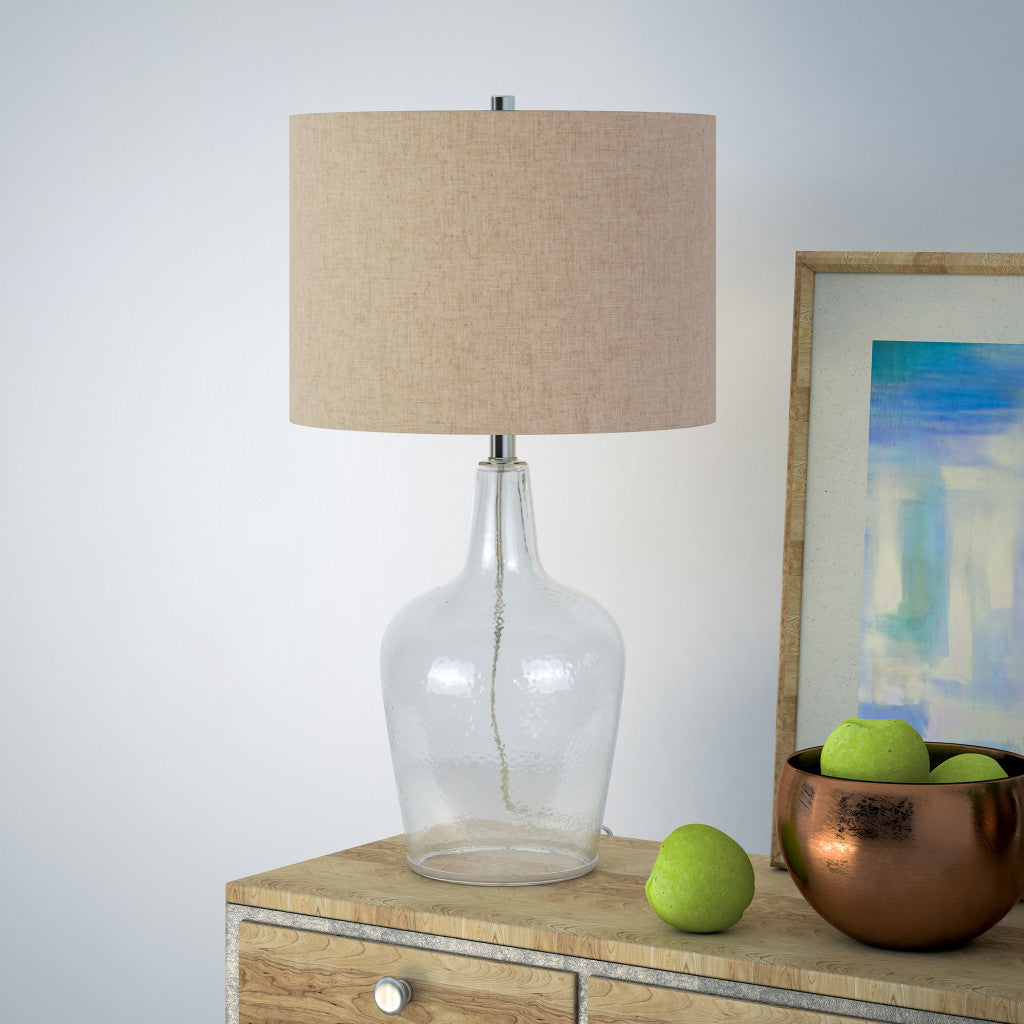 Clear Glass Gourd Table Lamp Coastal w/ Flax Shade