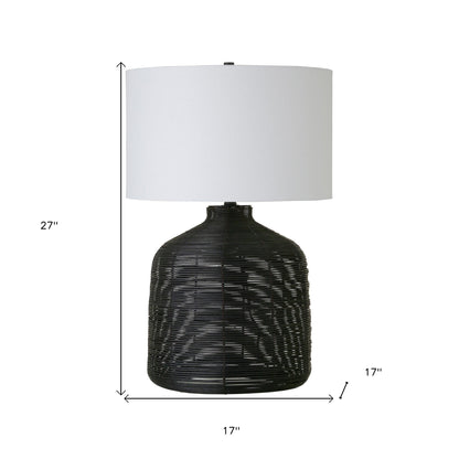 Black Rattan Table Lamp w/ Shade