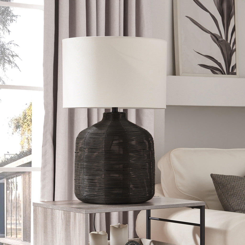 Black Rattan Table Lamp w/ Shade