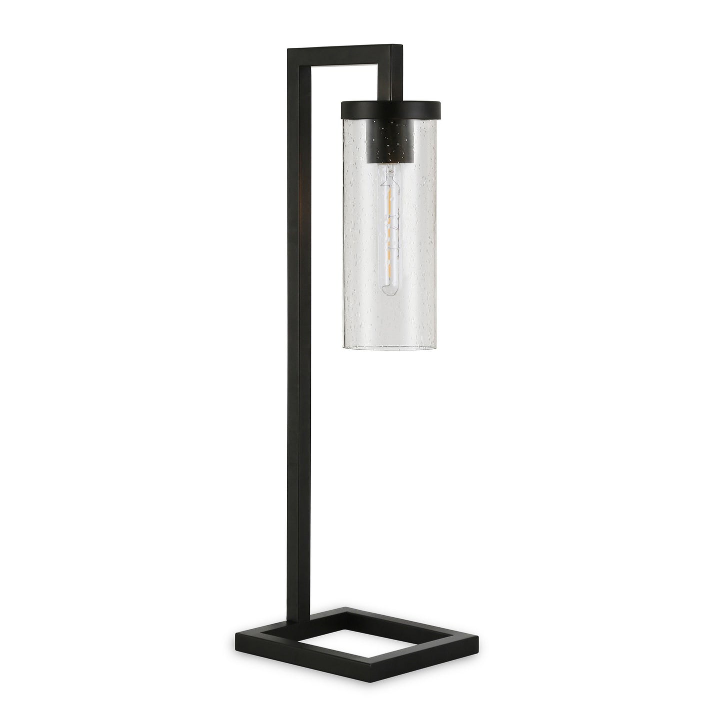 Black Table Lamp w/ Clear Seeded Shade