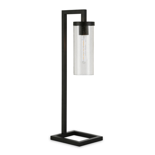 Black Table Lamp w/ Clear Seeded Shade