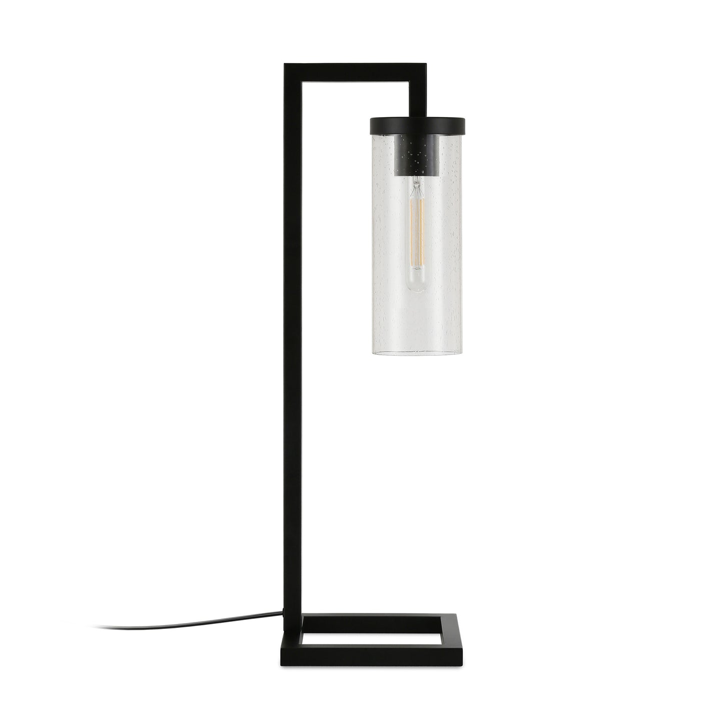 Black Table Lamp w/ Clear Seeded Shade