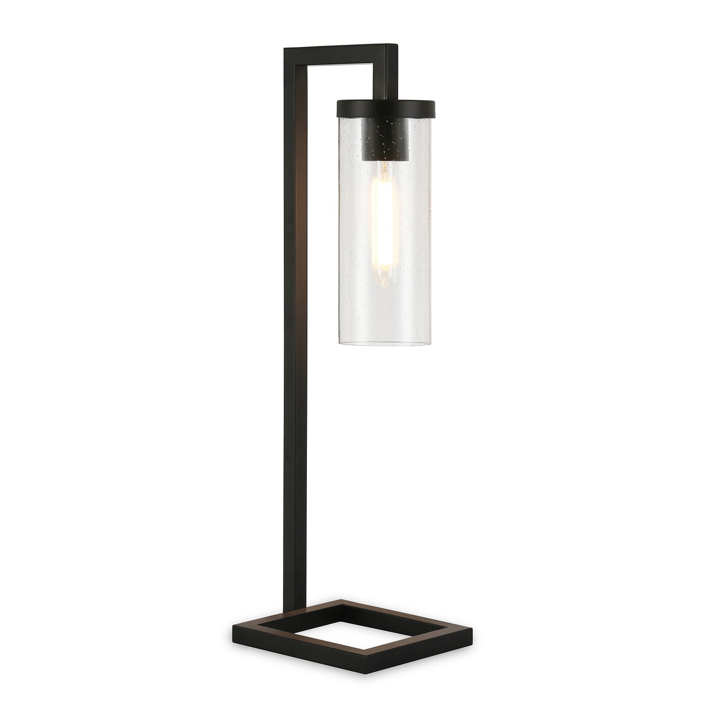 Black Table Lamp w/ Clear Seeded Shade