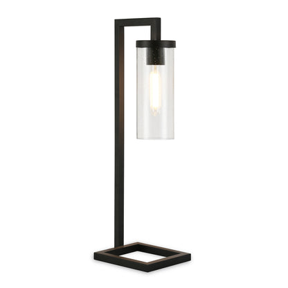 Black Table Lamp w/ Clear Seeded Shade