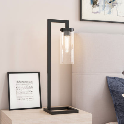 Black Table Lamp w/ Clear Seeded Shade