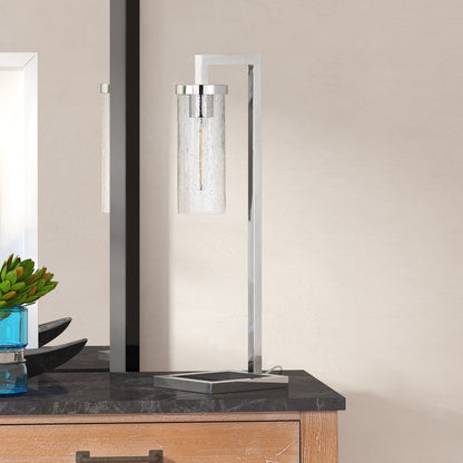Nickel Table Lamp w/ Clear Seeded Shade