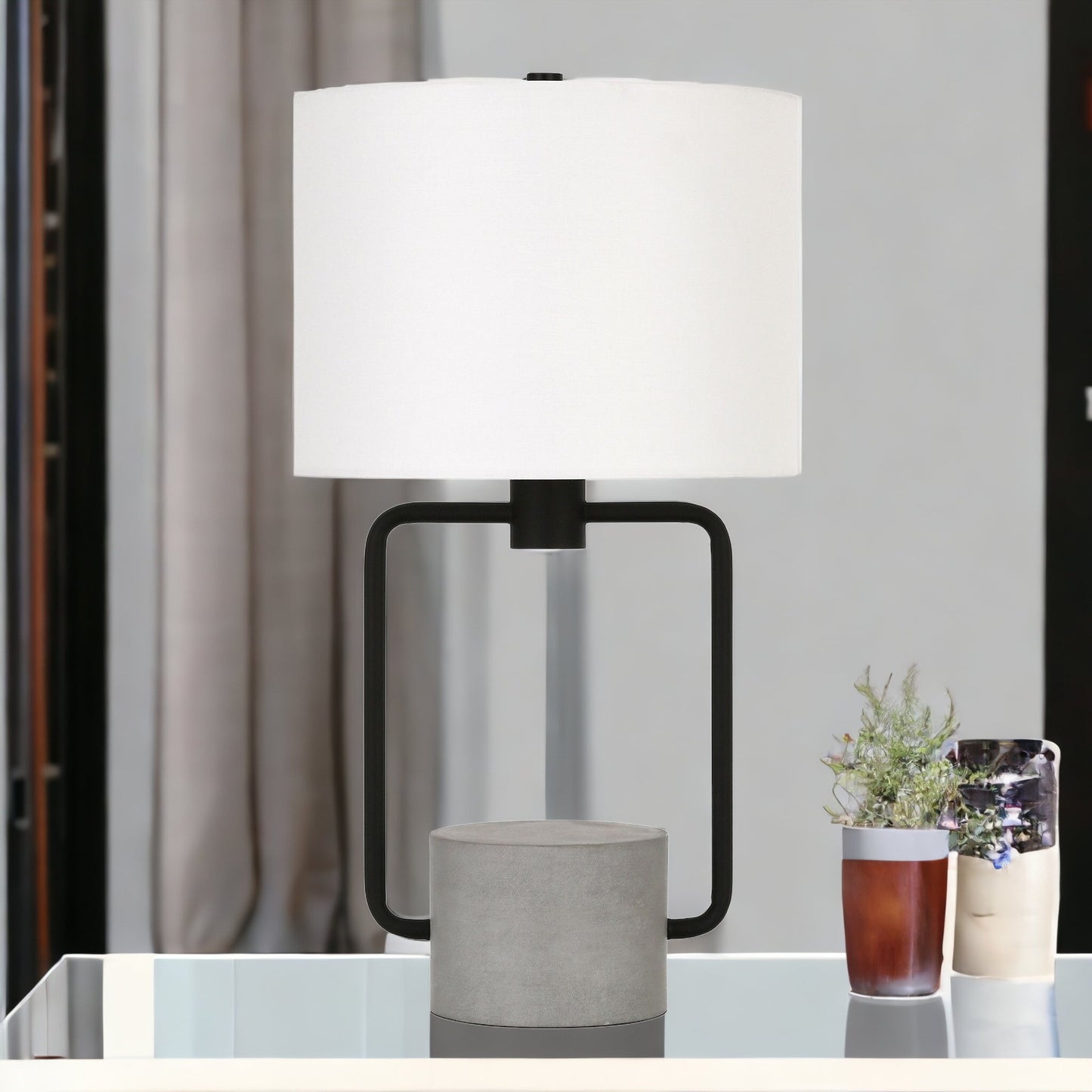 Black & Gray Concrete Table Lamp w/ Shade