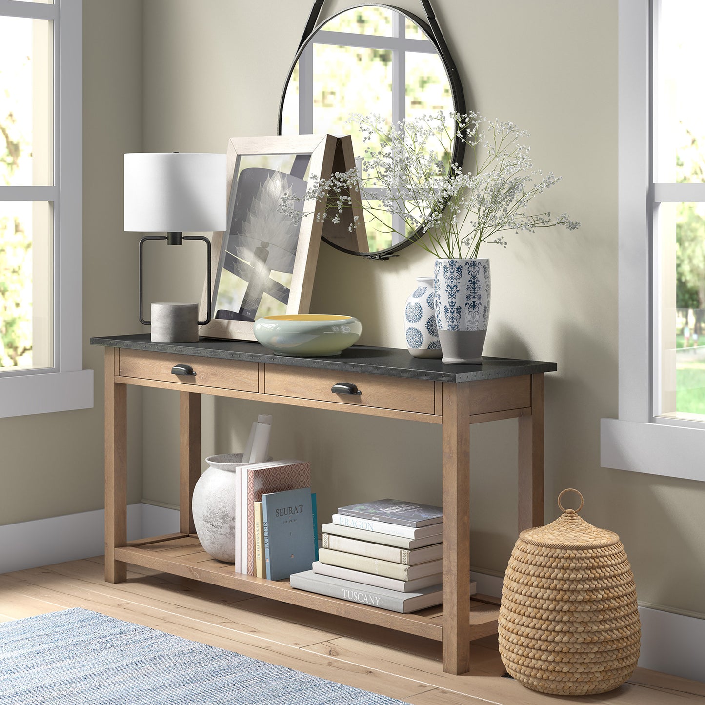 Black & Gray Concrete Table Lamp w/ Shade