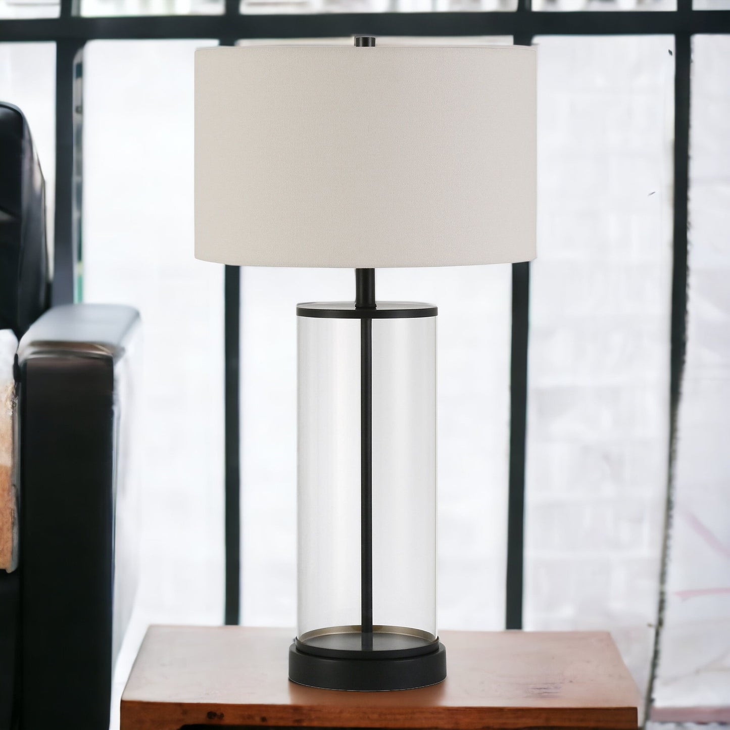 Black Glass Table Lamp w/ Shade