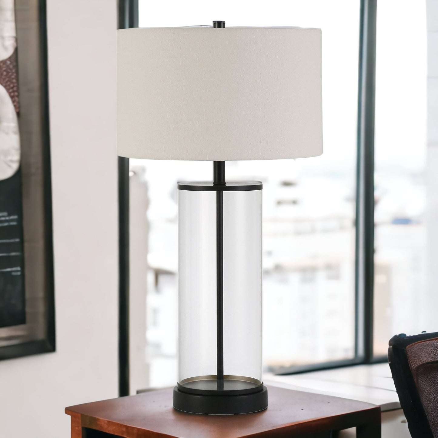 Black Glass Table Lamp w/ Shade