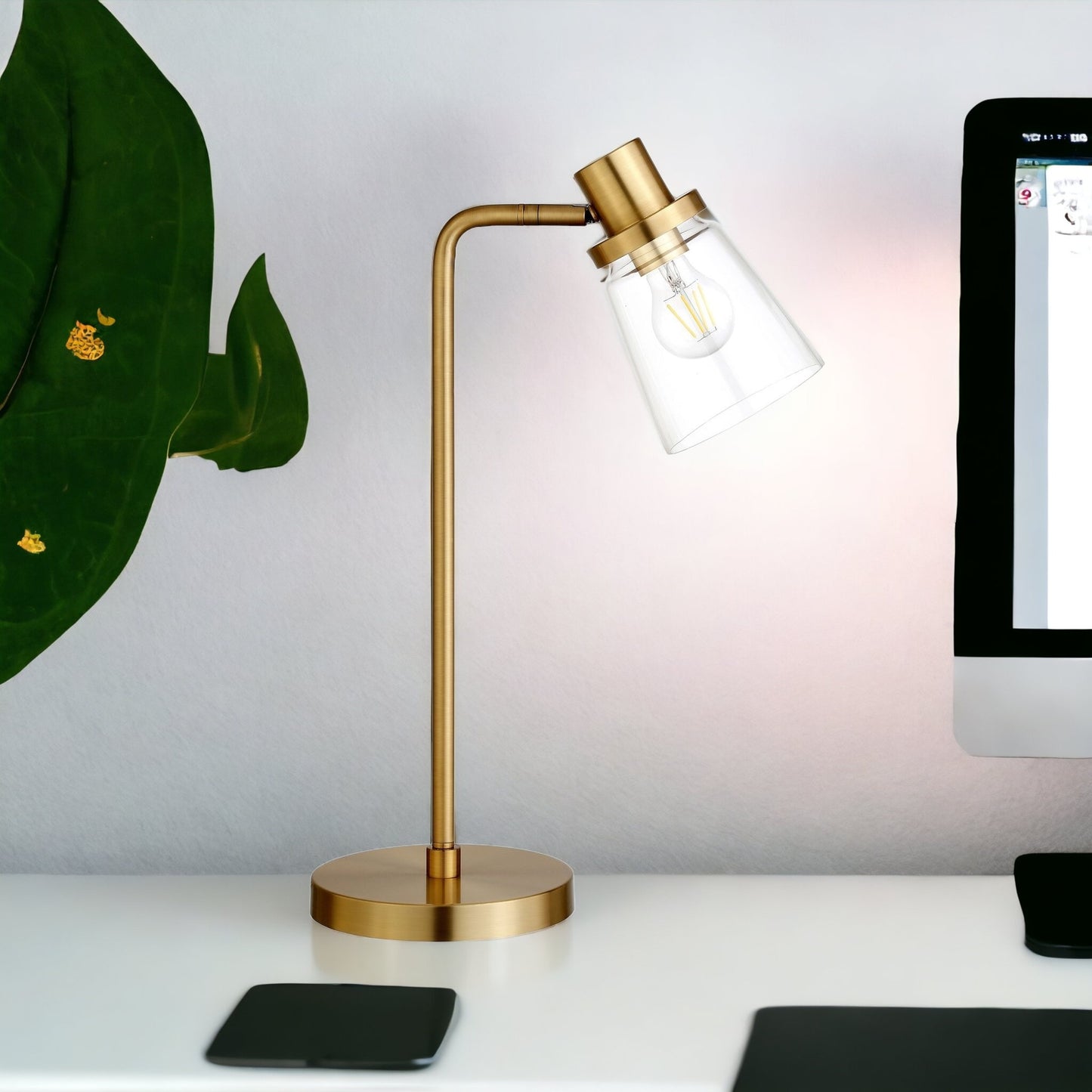 Brass Table Lamp w/ Clear Shade
