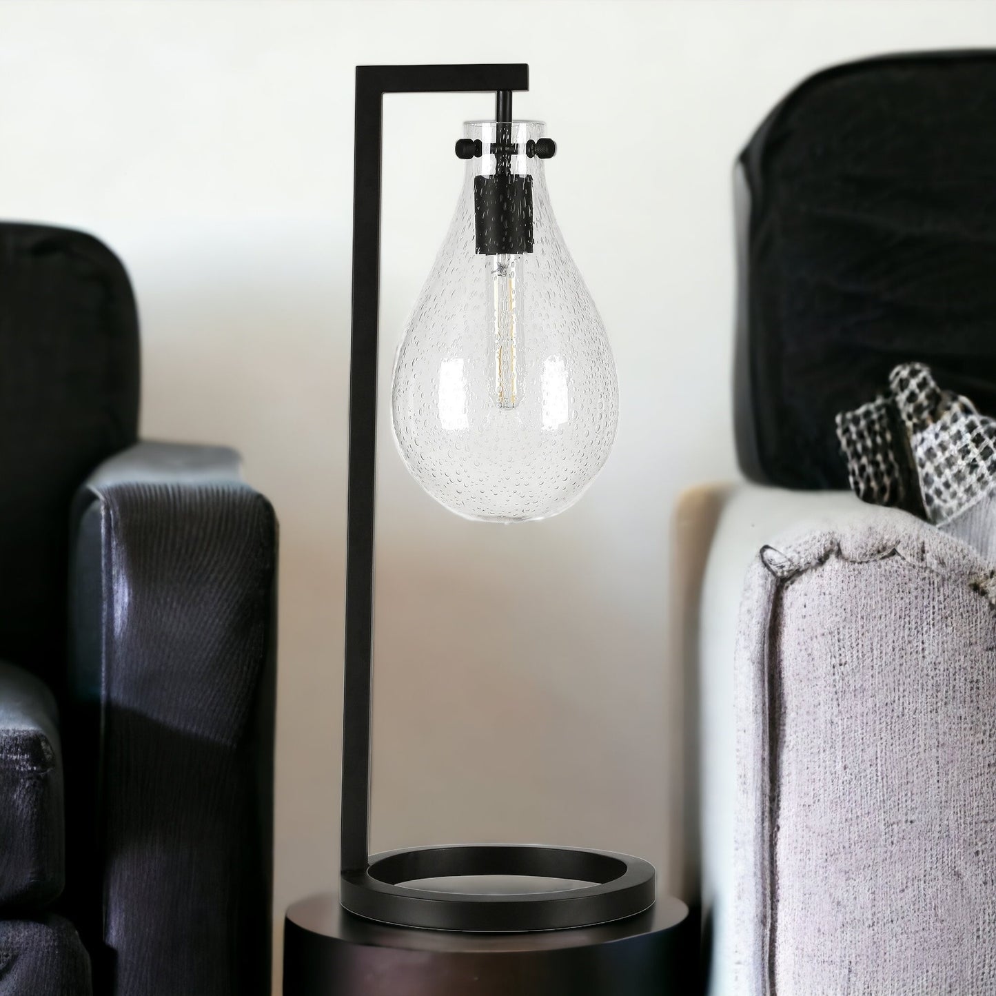 Black Desk Table Lamp w/ Clear Seeded Shade