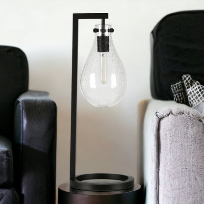 Black Desk Table Lamp w/ Clear Seeded Shade