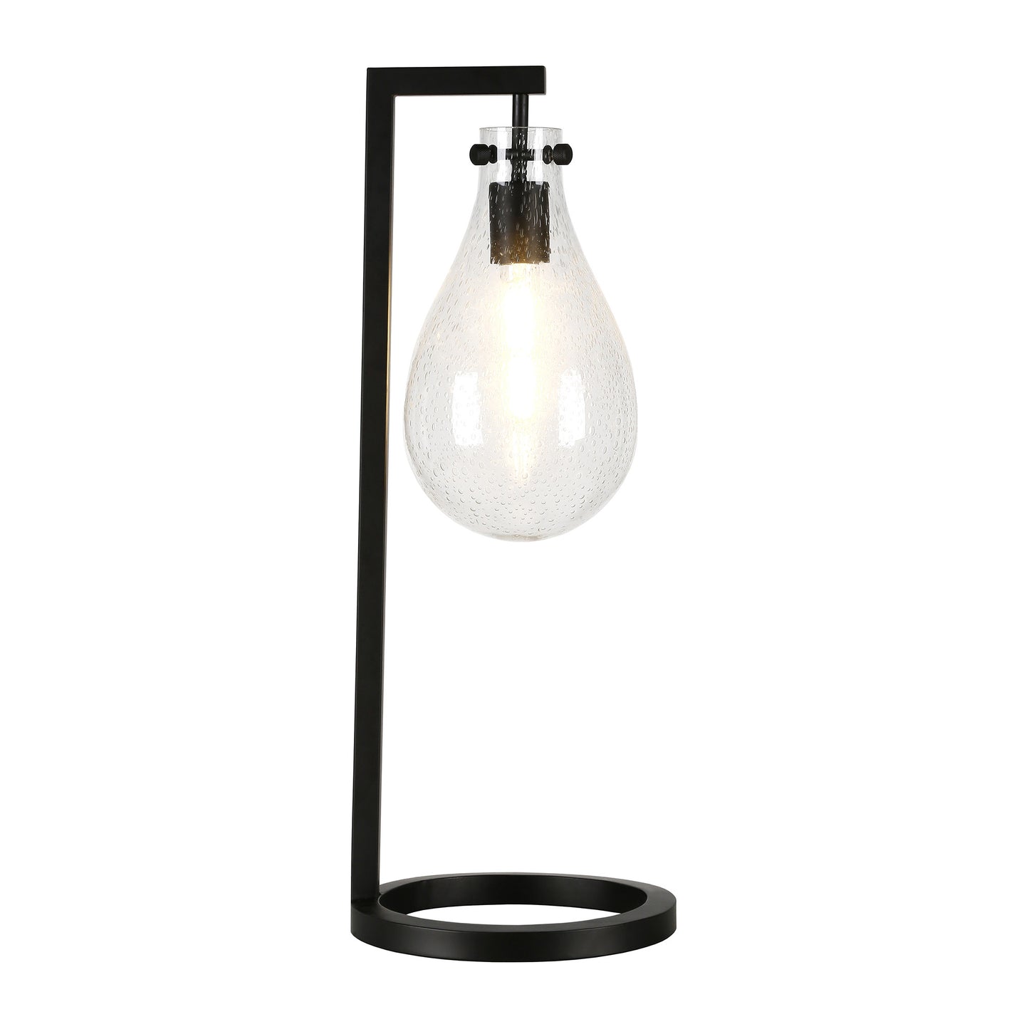 Black Desk Table Lamp w/ Clear Seeded Shade