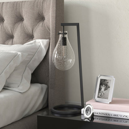 Black Desk Table Lamp w/ Clear Seeded Shade
