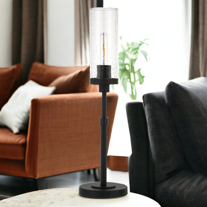Black Buffet Lamp w/ Clear Seeded Shade