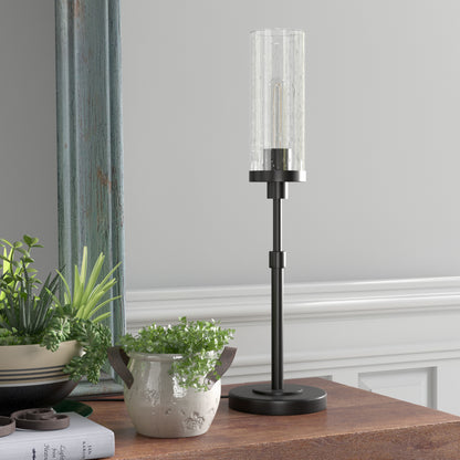 Black Buffet Lamp w/ Clear Seeded Shade