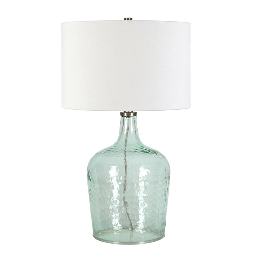 Blue Glass Gourd Table Lamp Coastal w/ Shade