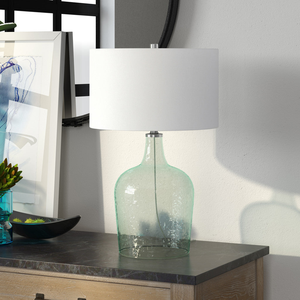 Blue Glass Gourd Table Lamp Coastal w/ Shade